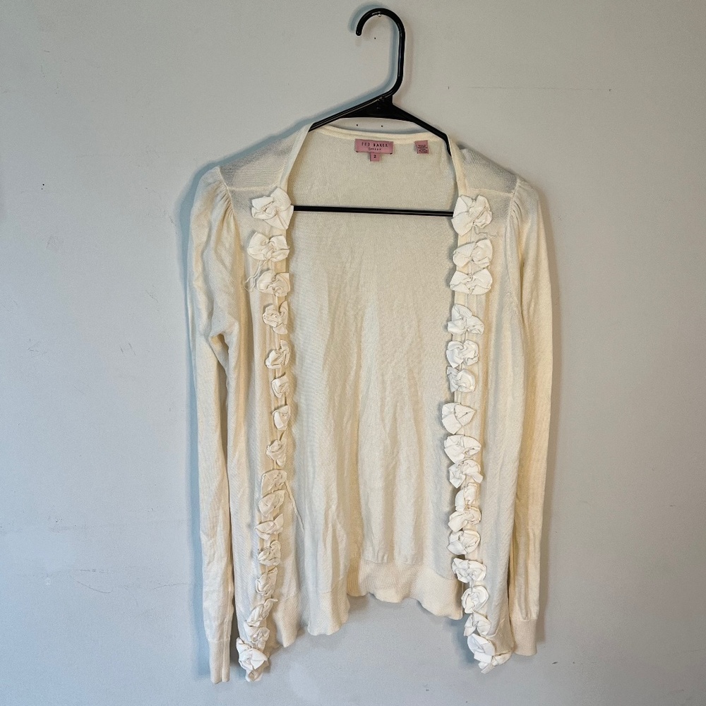 Ted Baker London Flower Ruffle Open Front Cardigan Sweater Size 2